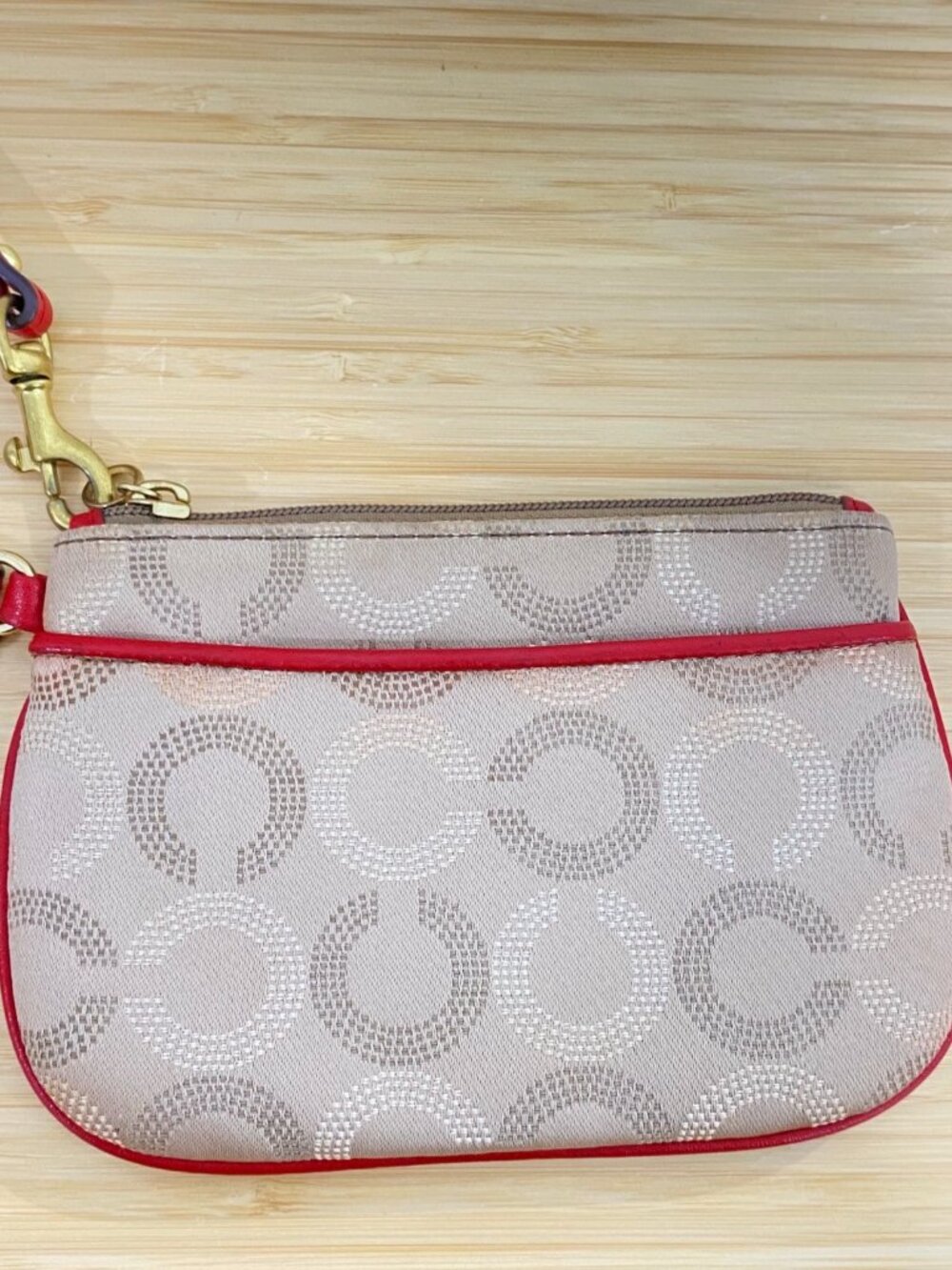 Coach Tan Dotted Op Art Wristlet with Red Leather Trim - Y2K Vintage - Picture 6 of 9
